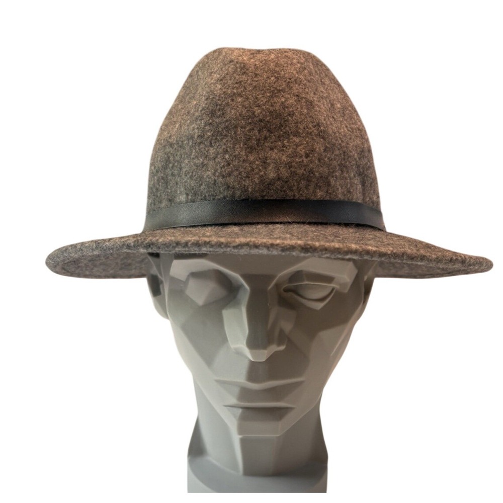 Lucky Brand‎ Wool Felt Fedora Hat Gray Wide Brim Leather Band Unisex Size M